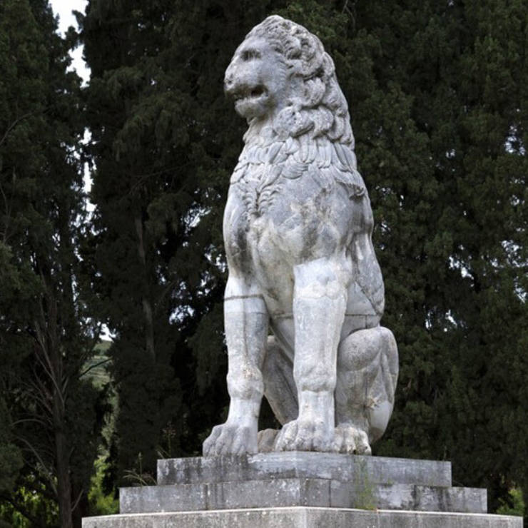 Ancient stone statue of the Lion of Chaeronea close up