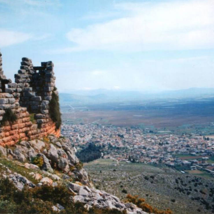 Aerial view of the town of Orchomenos seen from above